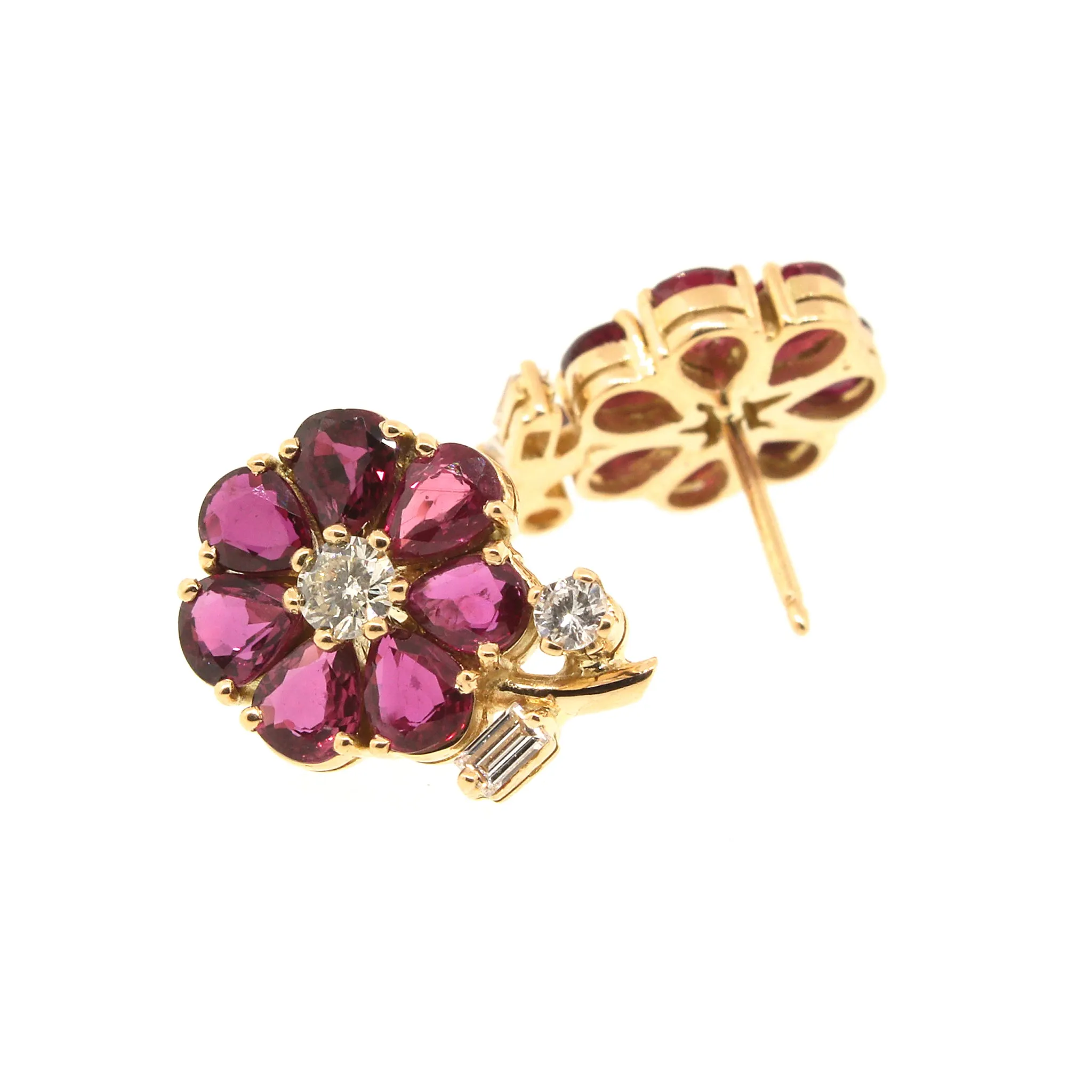 Ruby & Diamond Tea Rose Flower Earrings