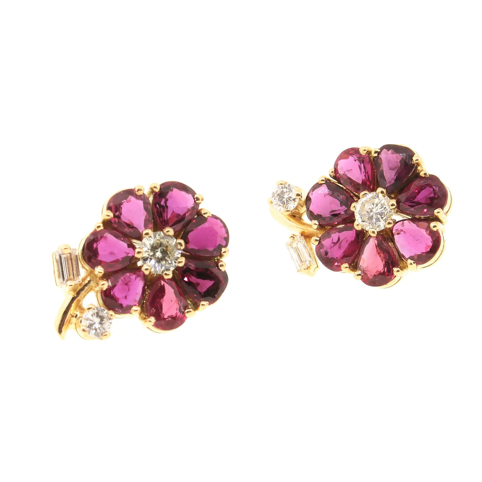 Ruby & Diamond Tea Rose Flower Earrings