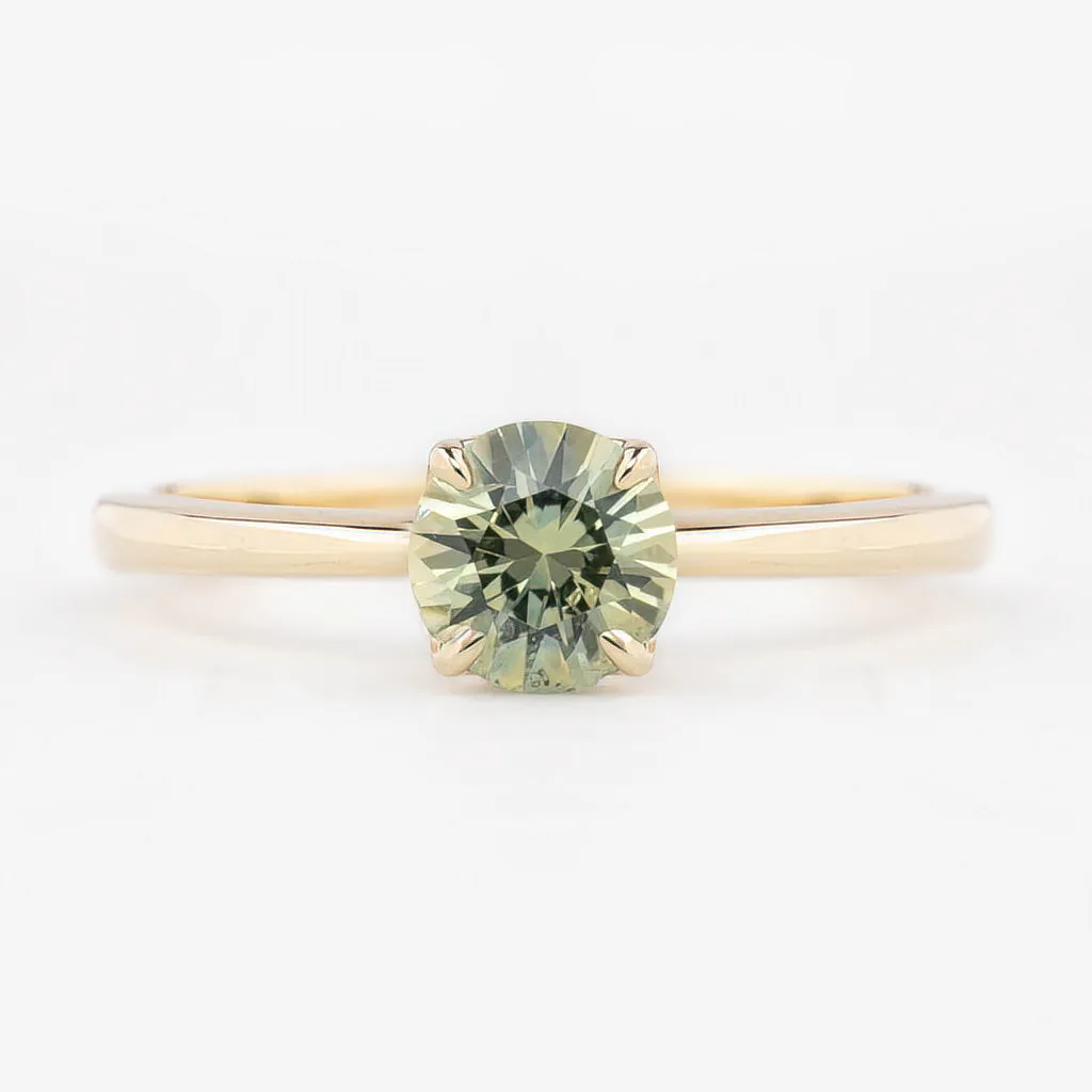 Sara Ring 0.94ct Parti Green Yellow Round Montana Sapphire, 14K Yellow Gold (One of a kind)