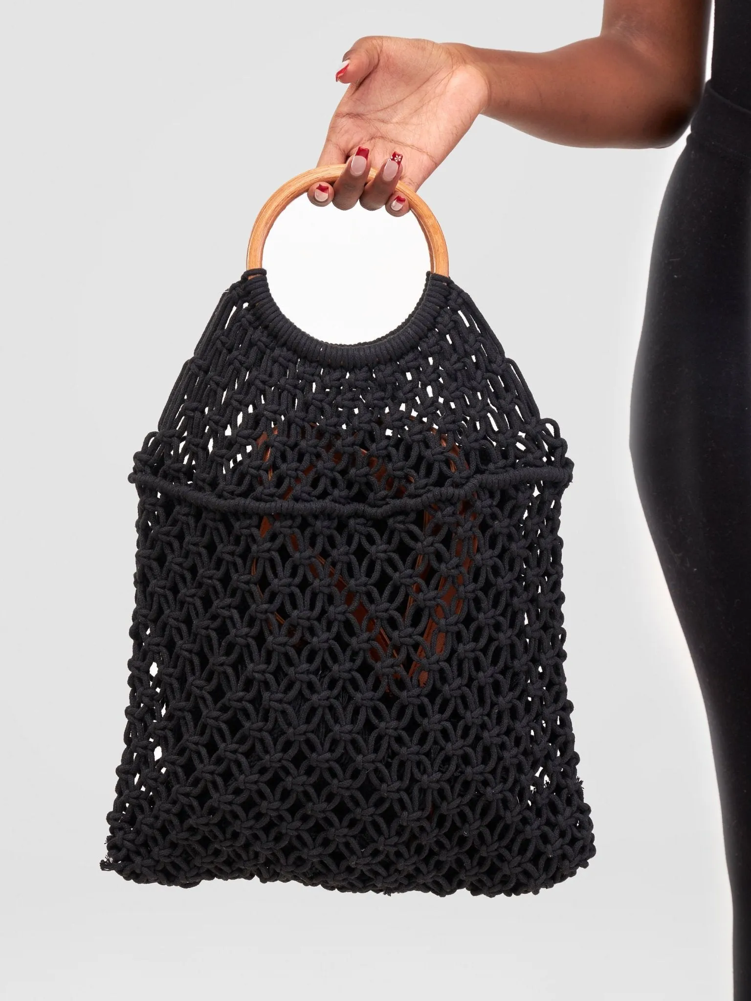 Sayuri Knitted Basket Boho Tote - Black