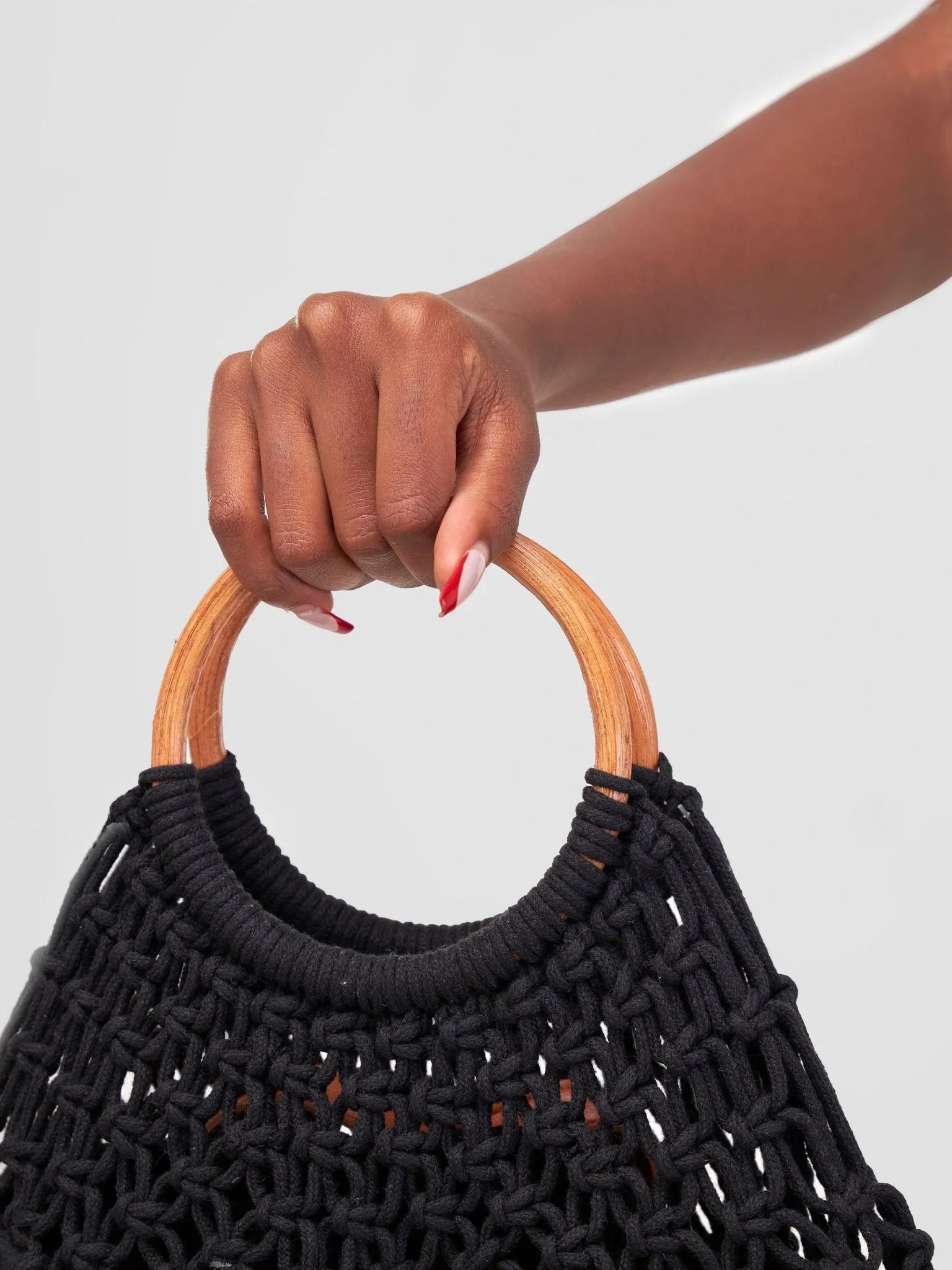 Sayuri Knitted Basket Boho Tote - Black