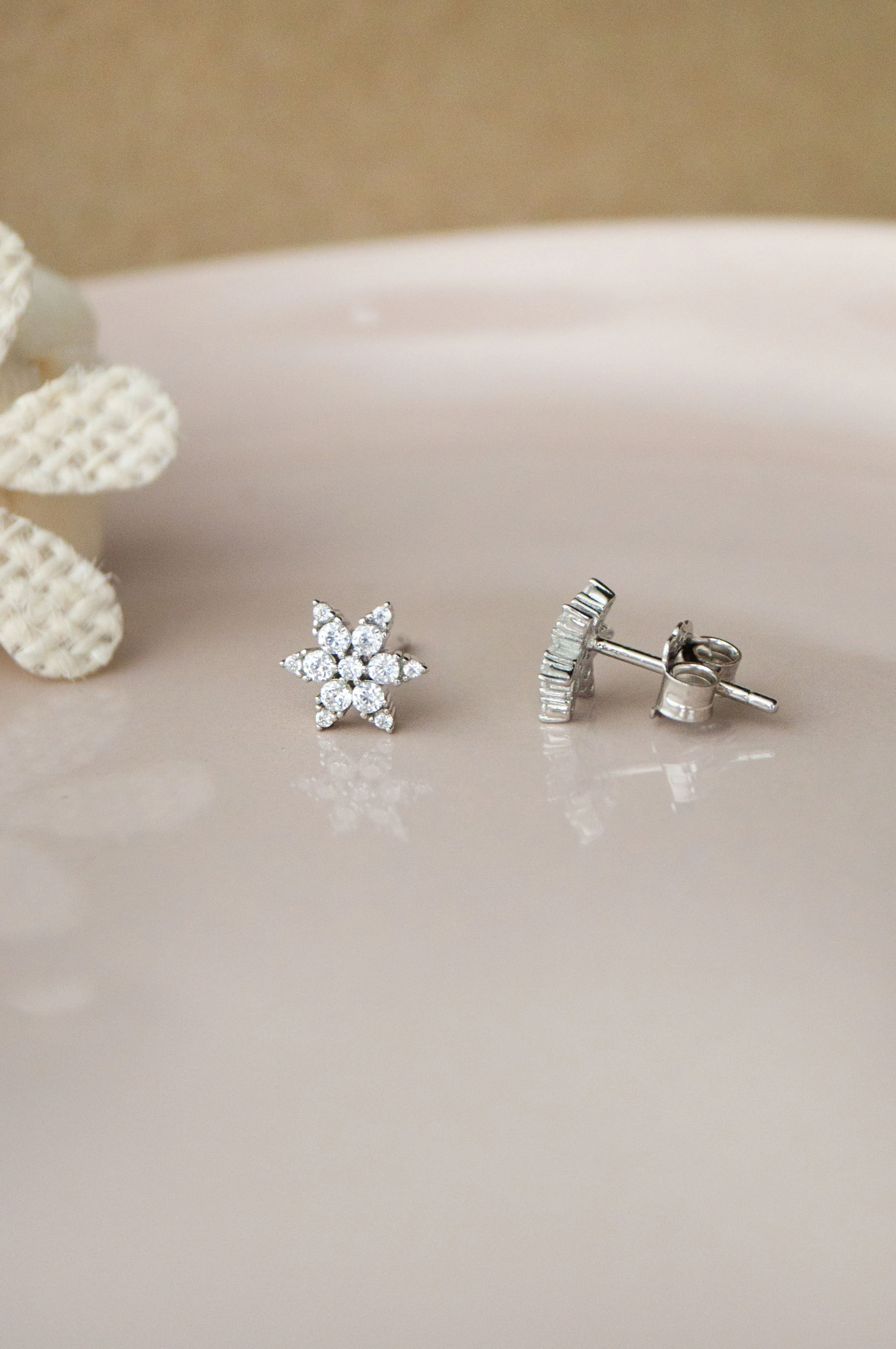 Shinning Daisy Flower Sterling Silver Stud Earrings