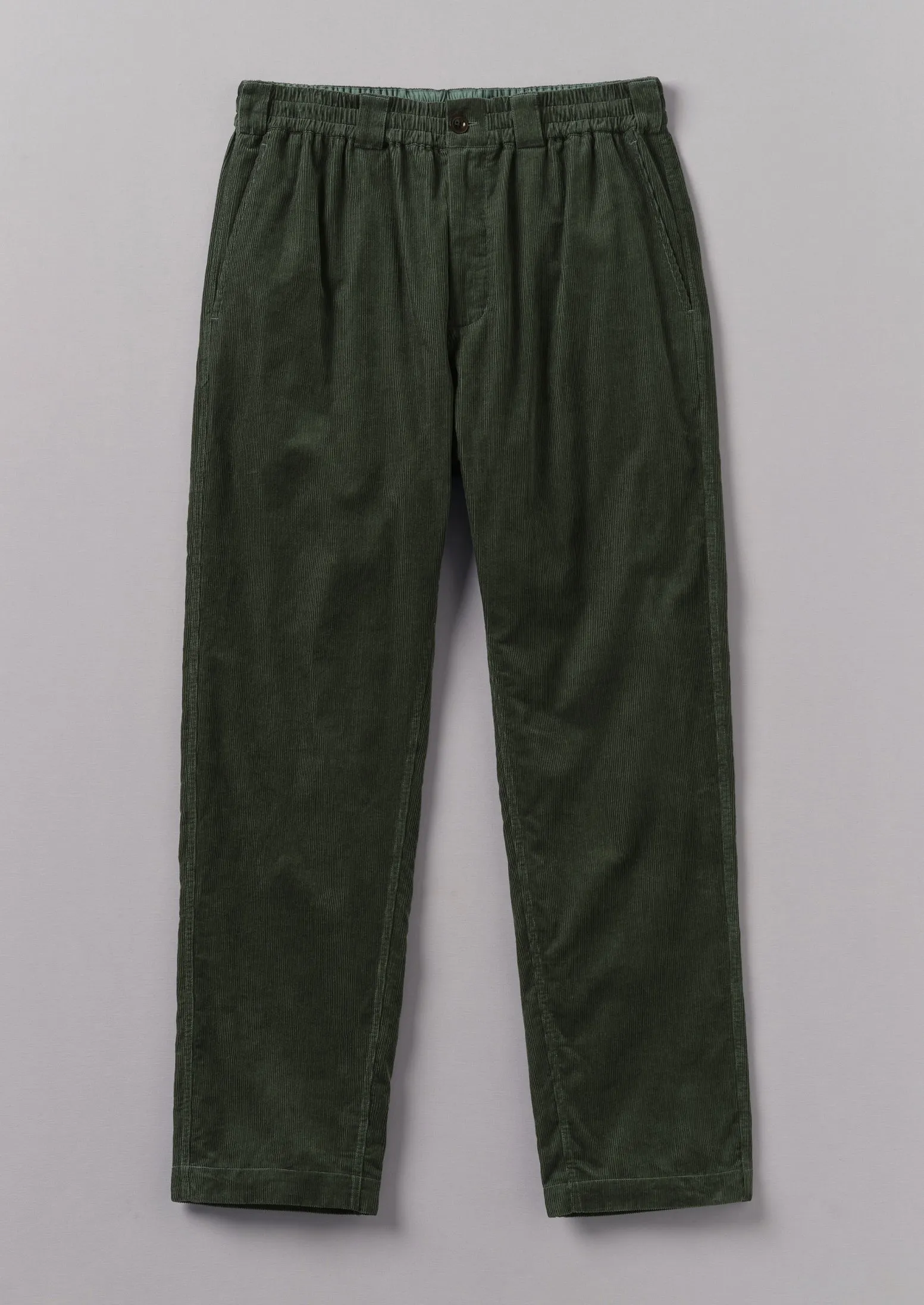 Soft Organic Cord Drawstring Trousers | Dark Mineral Green