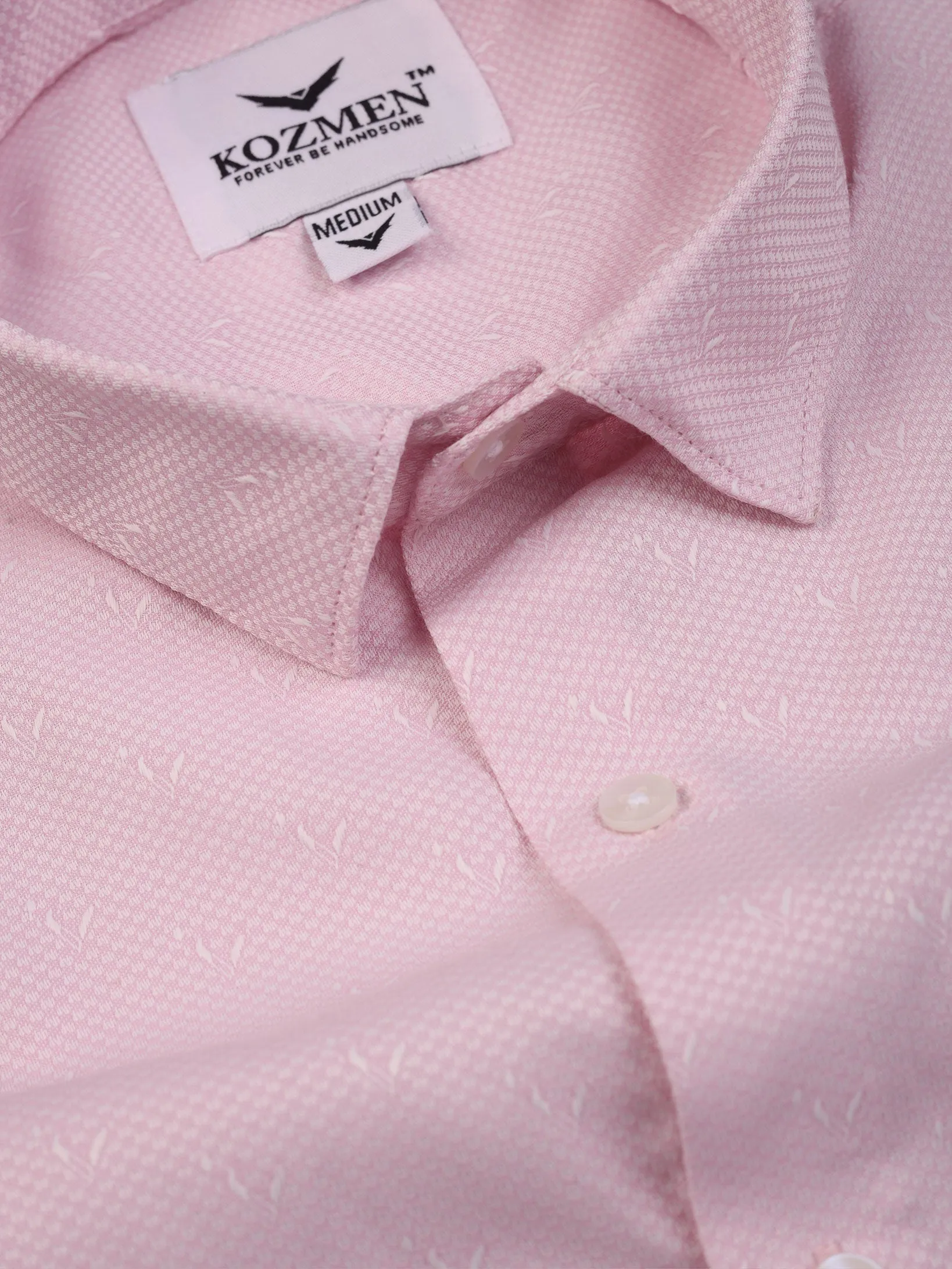 Soft Pink Cotton Casual with Micro Leaf Print Shirt