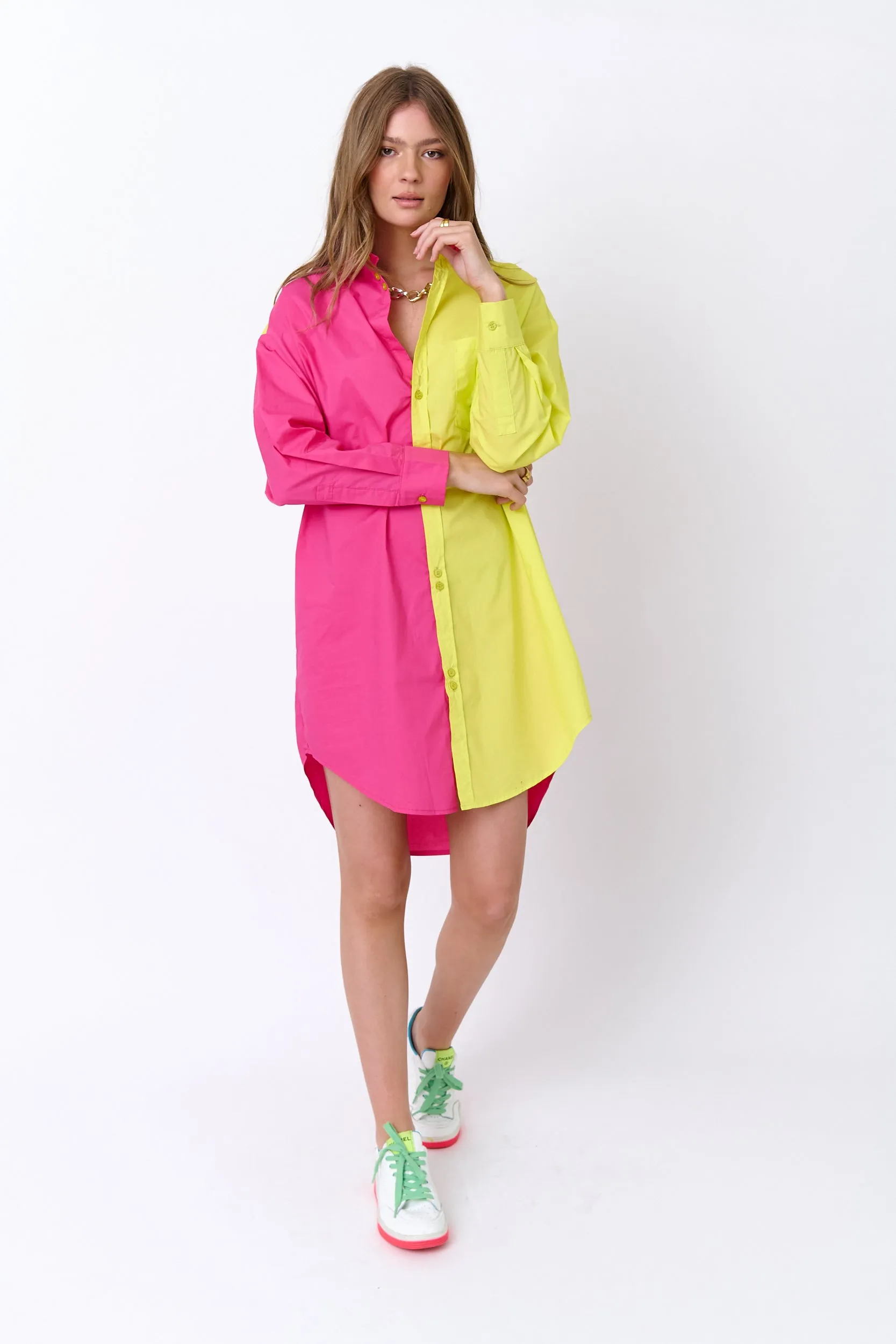 SOLIEL Dress Hot Pink & Yellow