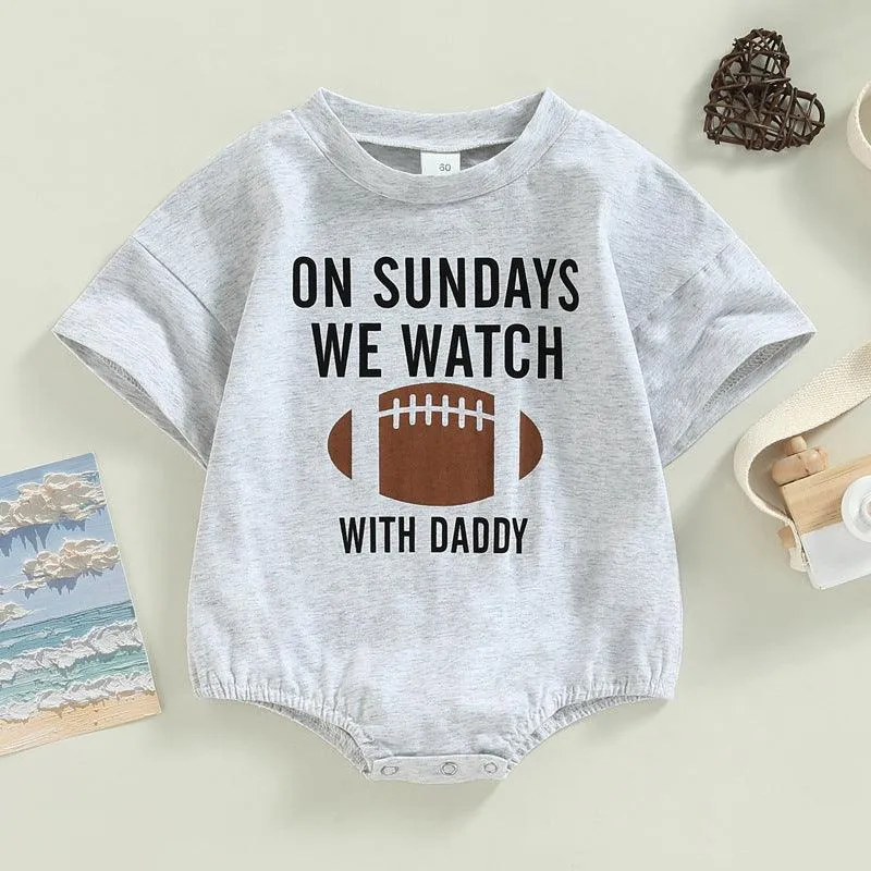 Summer Baby Jumpsuit Boys and Girls Cartoon Football Letters Short Sleeve