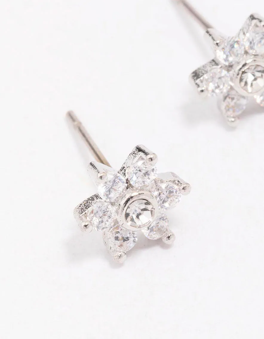 Surgical Steel Cubic Zirconia Flower Stud Earrings