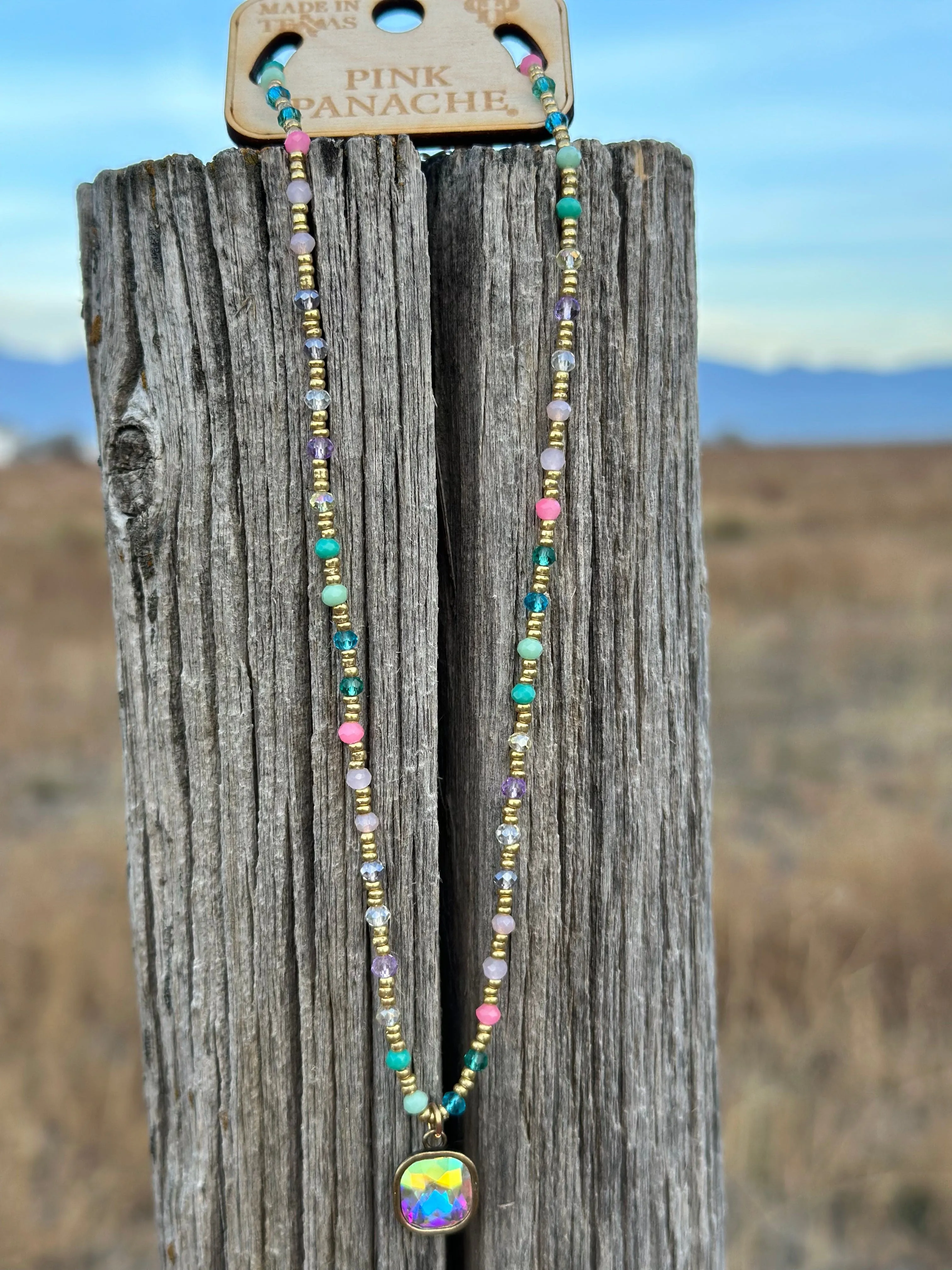 The Pink Panache Give Me All The Colors Crystal Necklace