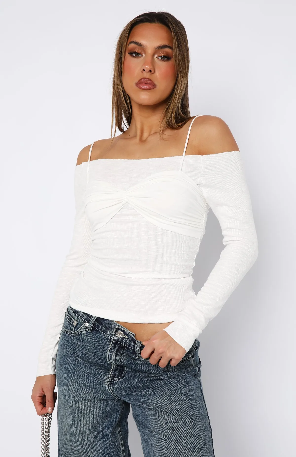 Those Eyes Long Sleeve Top White