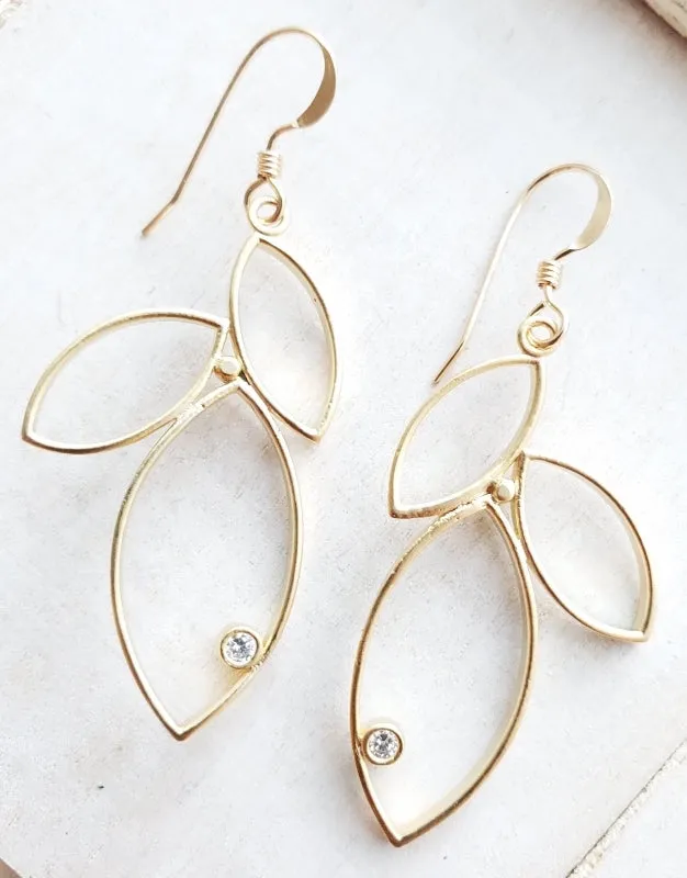 Three Leaves with Crystal Accent Earring