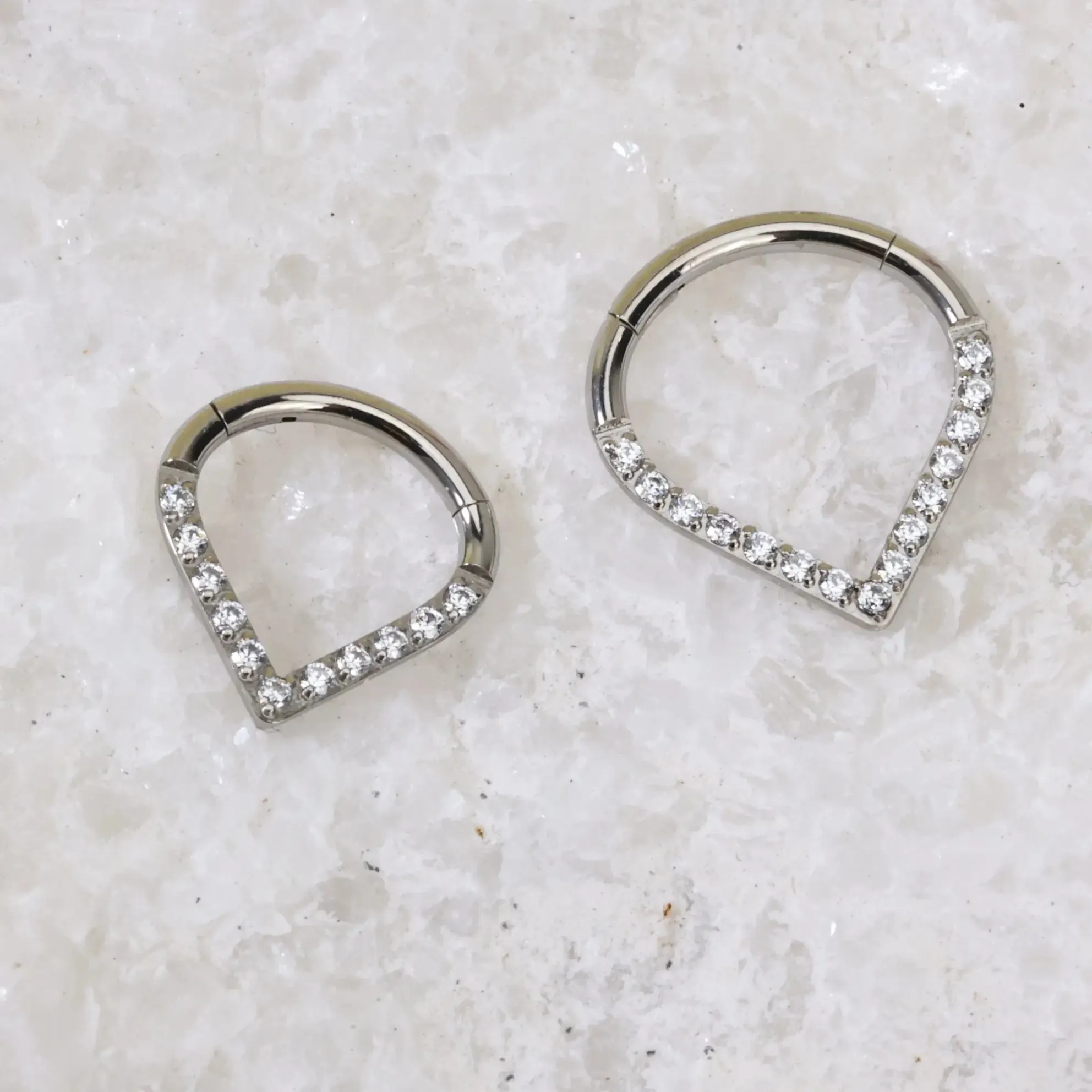 Titanium Basic Crystal V-Shape Hinged Hoop • Septum Ring