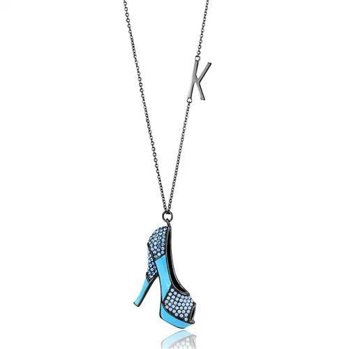 TK2704 IP Light Black  (IP Gun) Stainless Steel Chain Pendant with Top Grade Crystal in Aquamarine