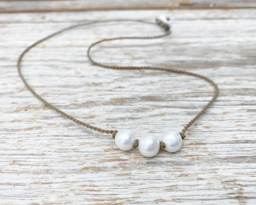 Triple Knotted Necklace-0027-White Pearl Medium