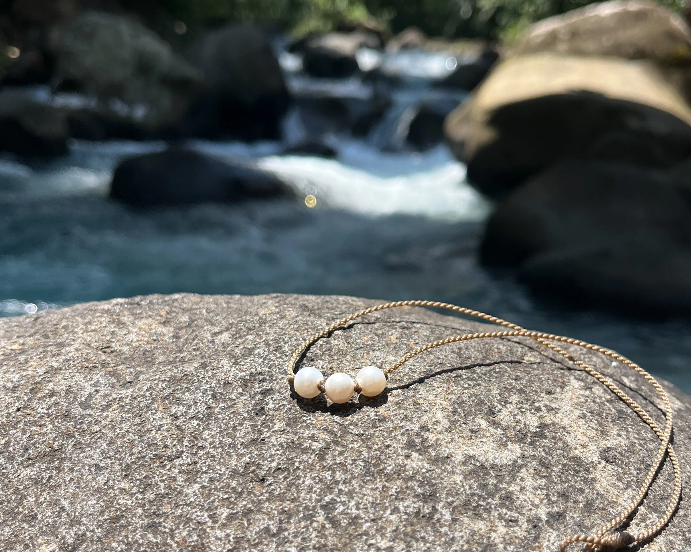 Triple Knotted Necklace-0027-White Pearl Medium