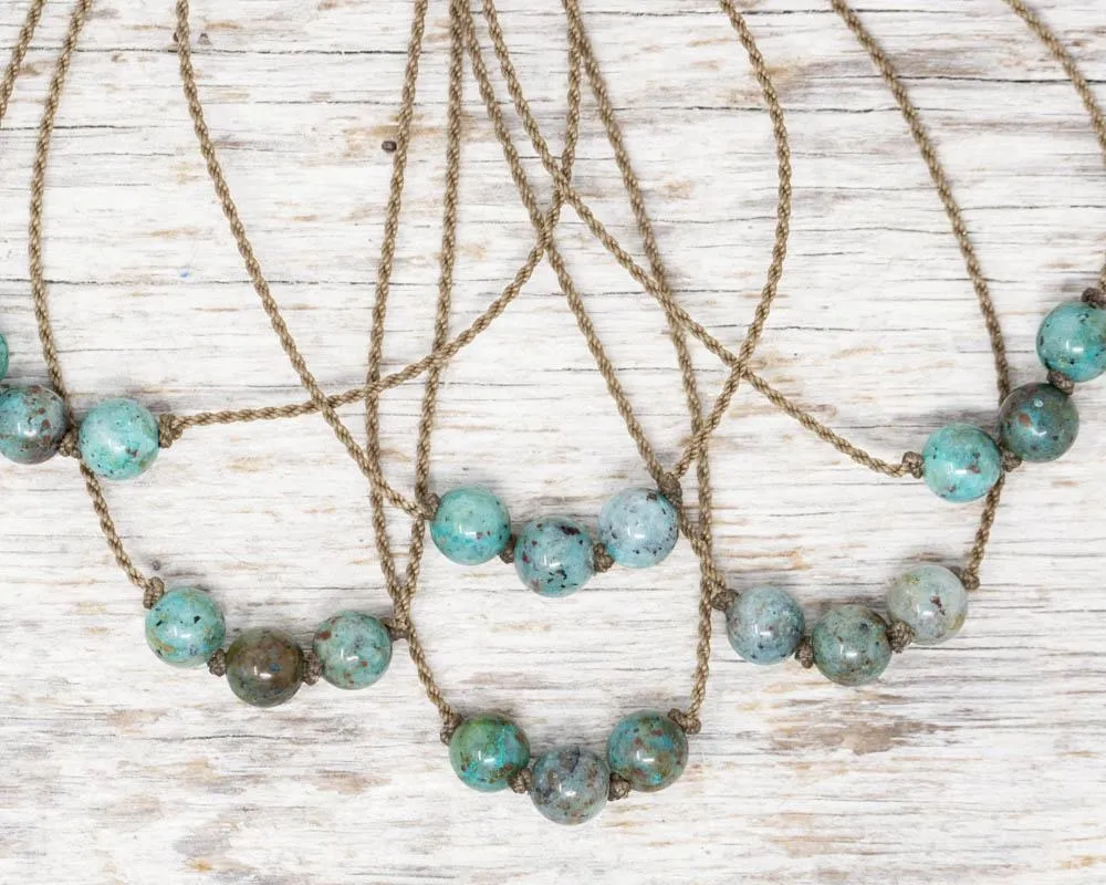 Triple Knotted Necklace-1179-Chrysocolla Round Medium