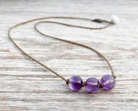 Triple Knotted Necklace-1636-Amethyst Round Medium