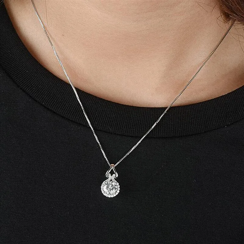 Unique Lab Diamond Pendant Necklace With Box Chain - 925 Sterling Silver