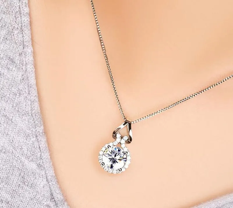 Unique Lab Diamond Pendant Necklace With Box Chain - 925 Sterling Silver