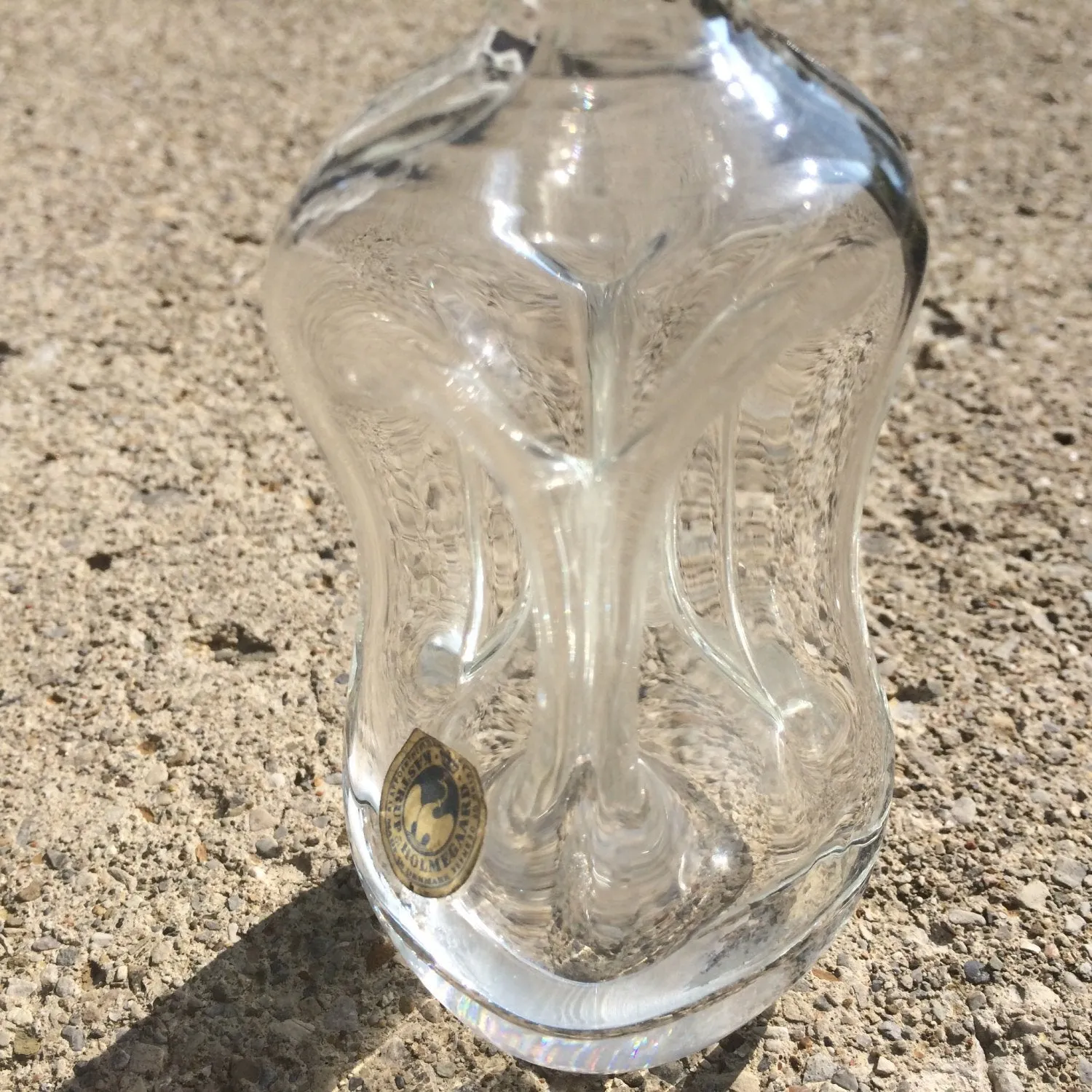 Vintage Pinched Glass Bottle by Jacob Bang of Kastrup Homegaard. Swung Glass. Hand Blown