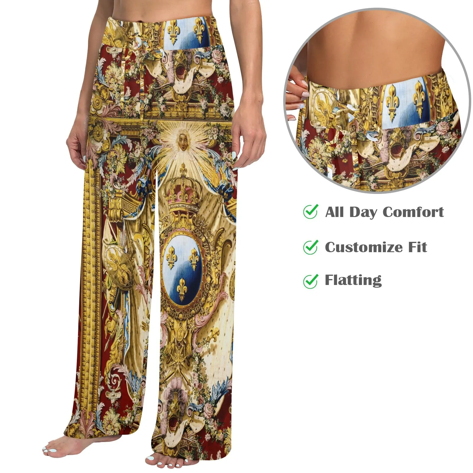 vintage royalty print Women's Wide Leg Lounge Pants (Model L77)