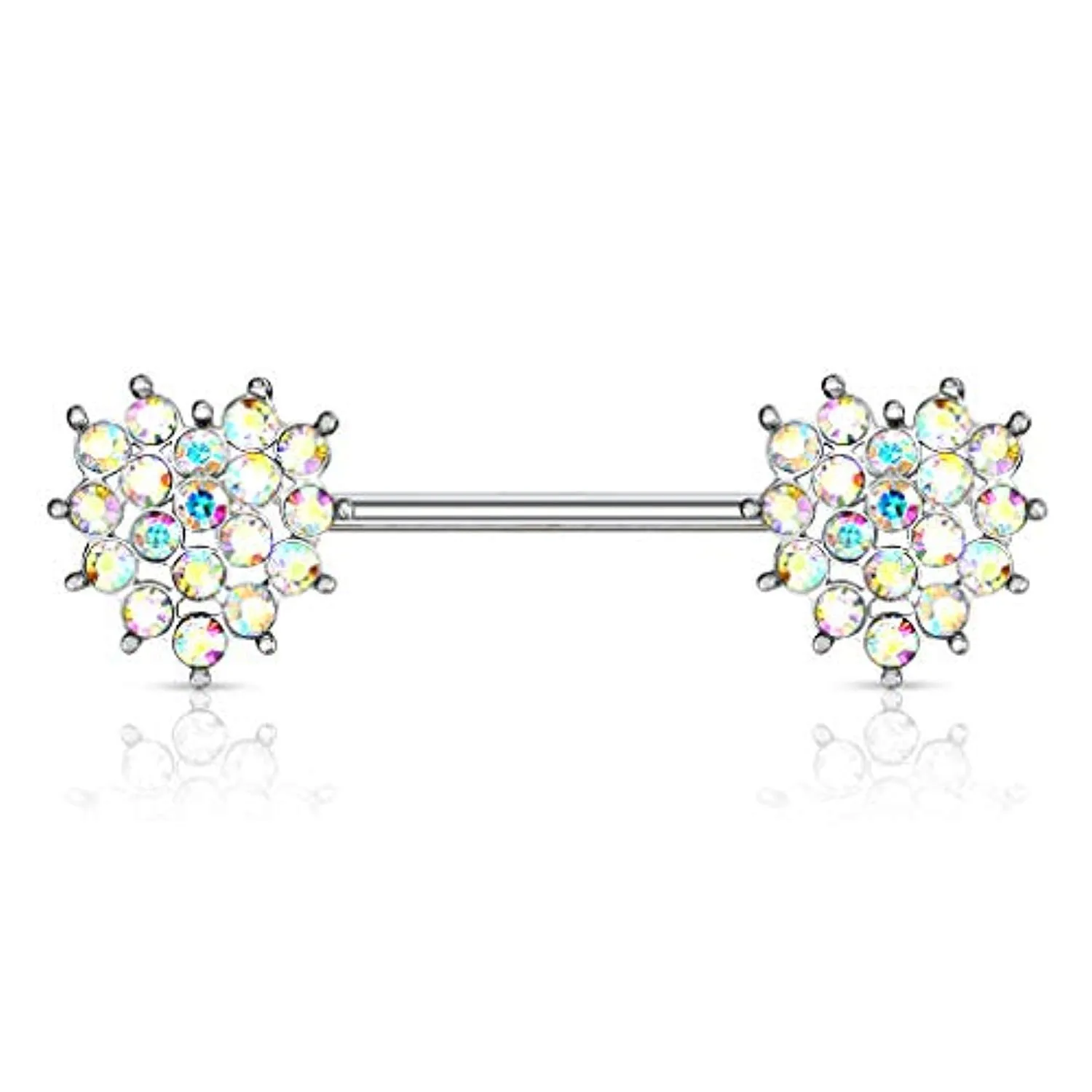 WildKlass Crystal Paved Heart Ends 316L Surgical Steel Nipple Barbell Rings