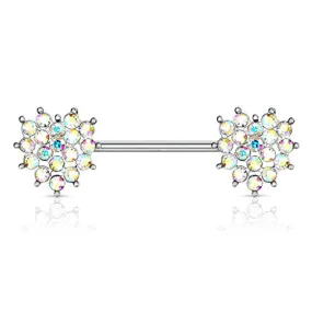 WildKlass Crystal Paved Heart Ends 316L Surgical Steel Nipple Barbell Rings