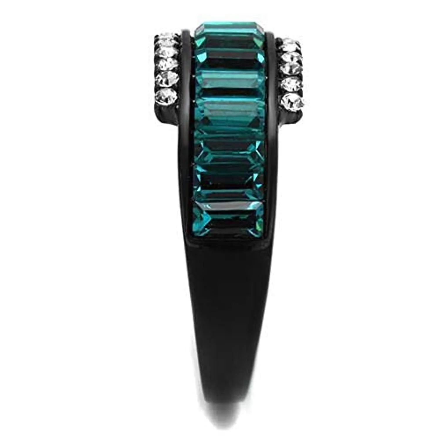 WildKlass Stainless Steel Ring IP Black Women Top Grade Crystal Blue Zircon