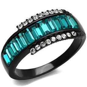 WildKlass Stainless Steel Ring IP Black Women Top Grade Crystal Blue Zircon