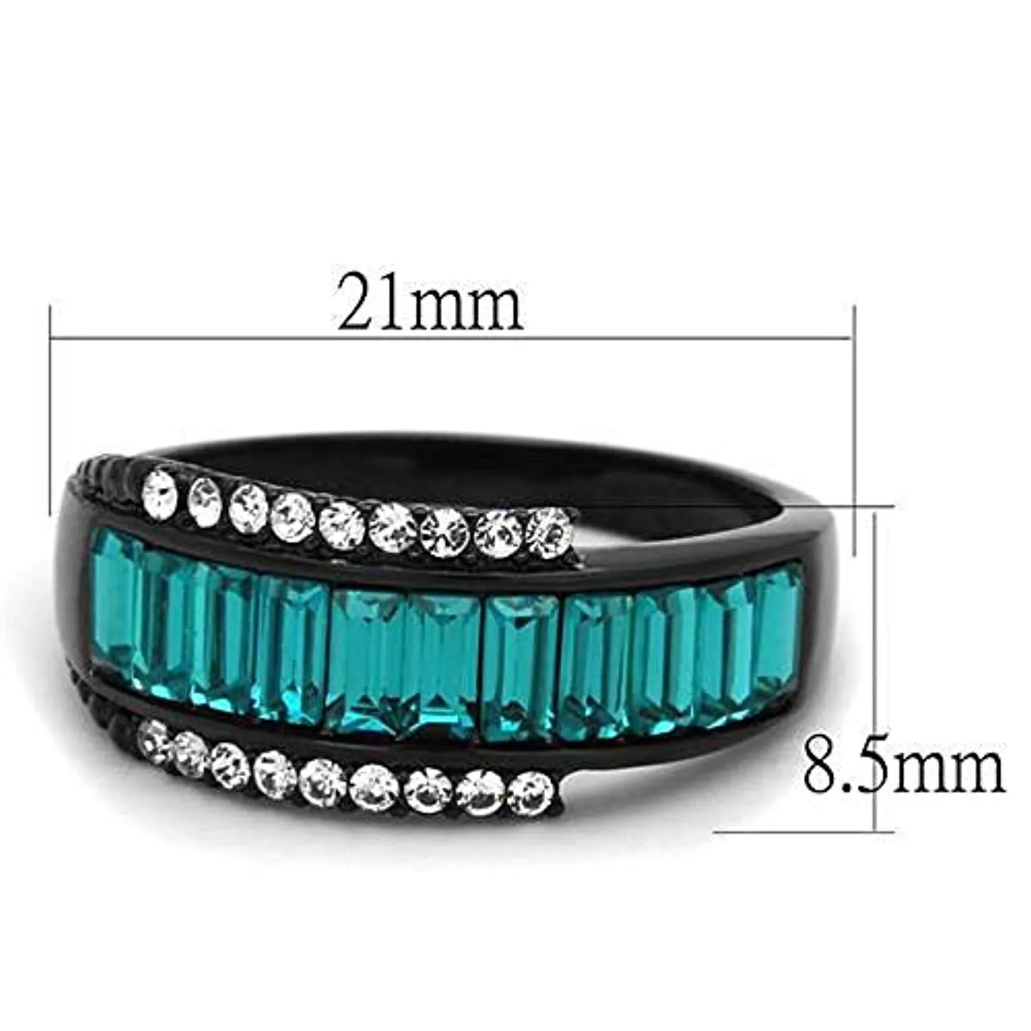 WildKlass Stainless Steel Ring IP Black Women Top Grade Crystal Blue Zircon