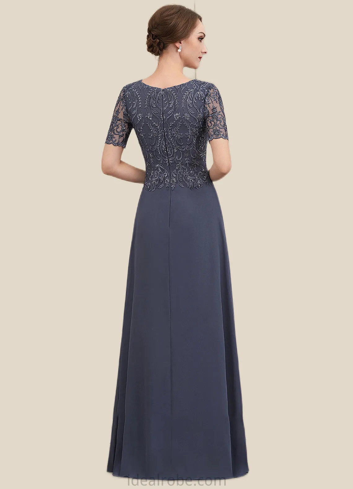 Willow A-Line Scoop Neck Floor-Length Chiffon Lace Mother of the Bride Dress STK126P0014568