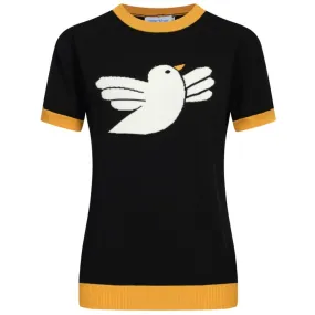 Women Yellow Pigeon Knitted Black Short Sleeves Knitwear