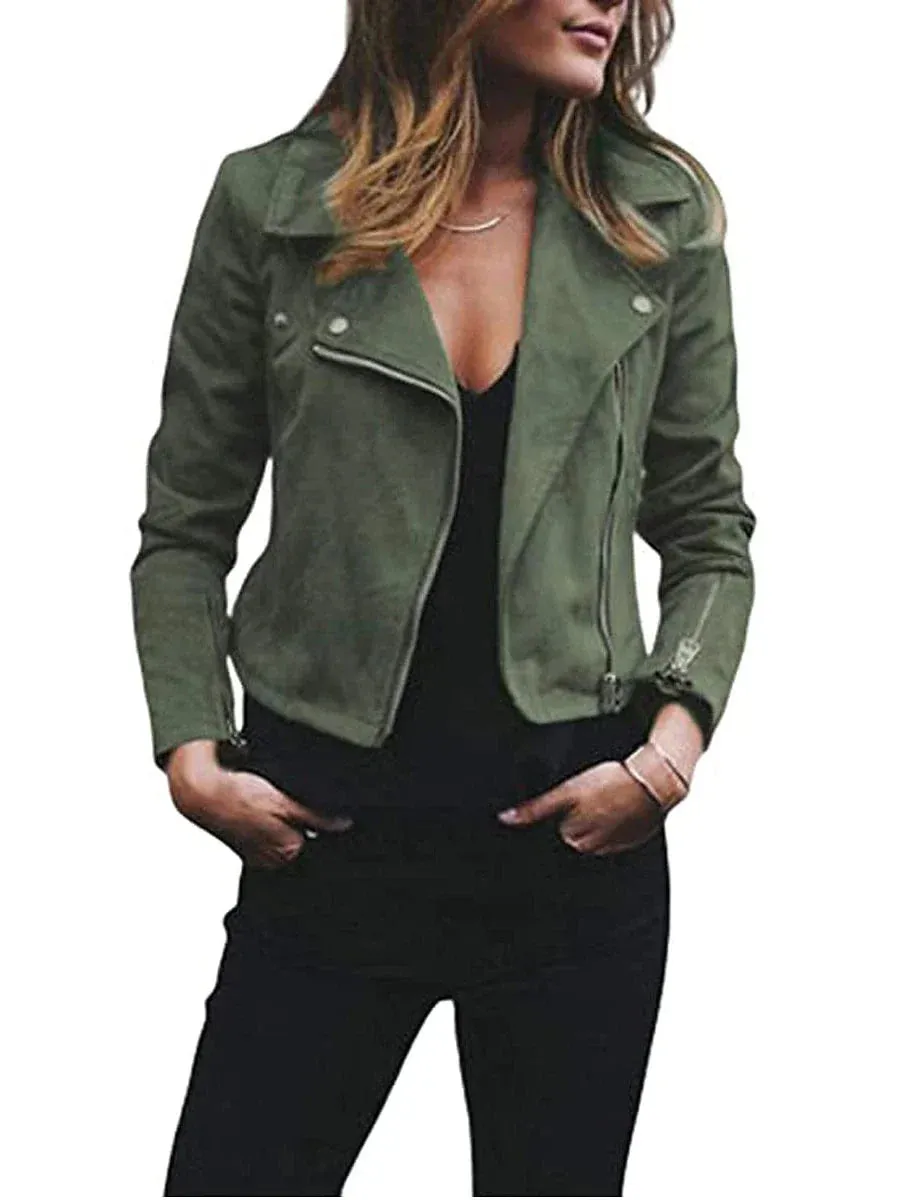 Women's Heated Suede Moto Biker Jacket