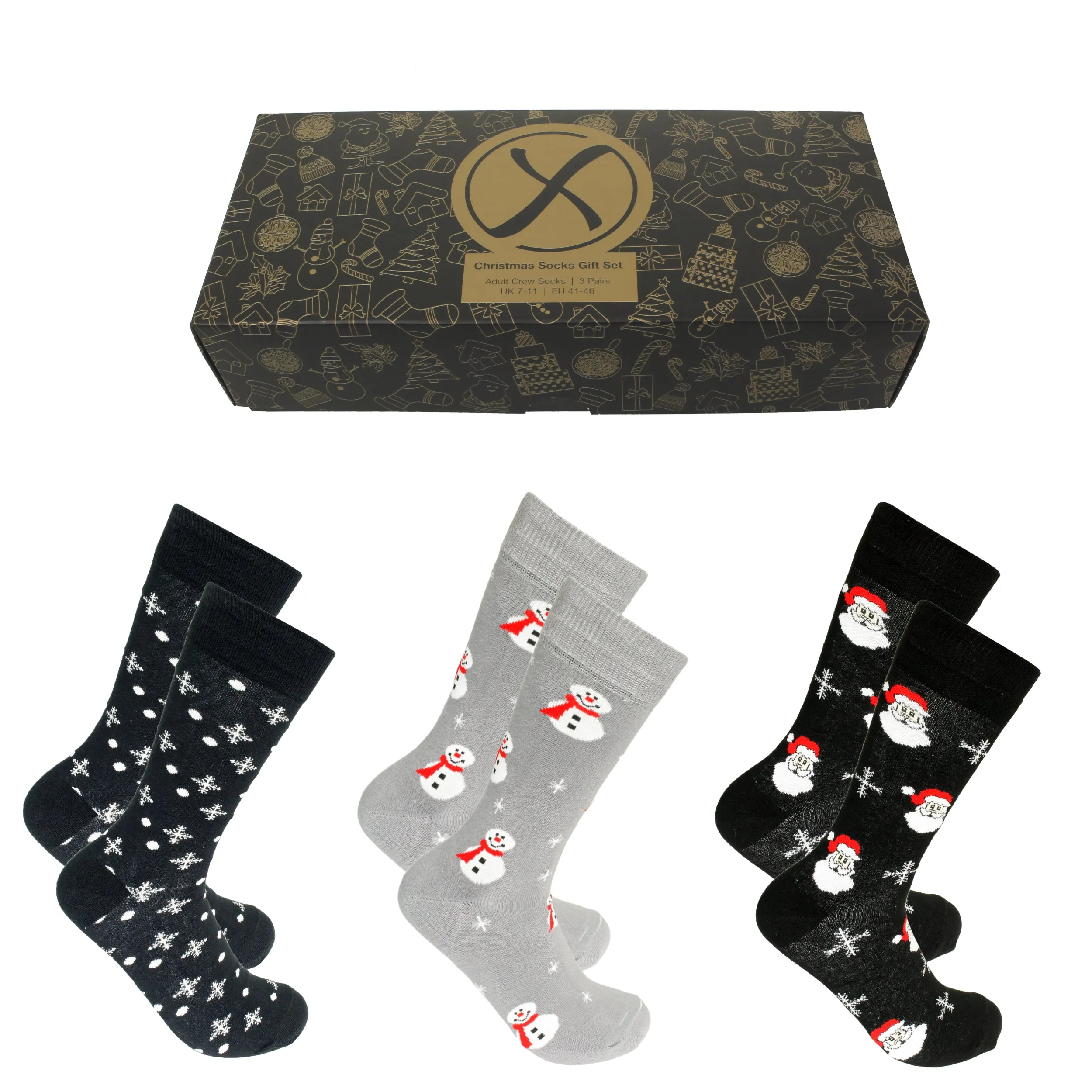 Xact Mens Christmas Xmas Socks Gift Box - UK 7-11 (3-Pack)