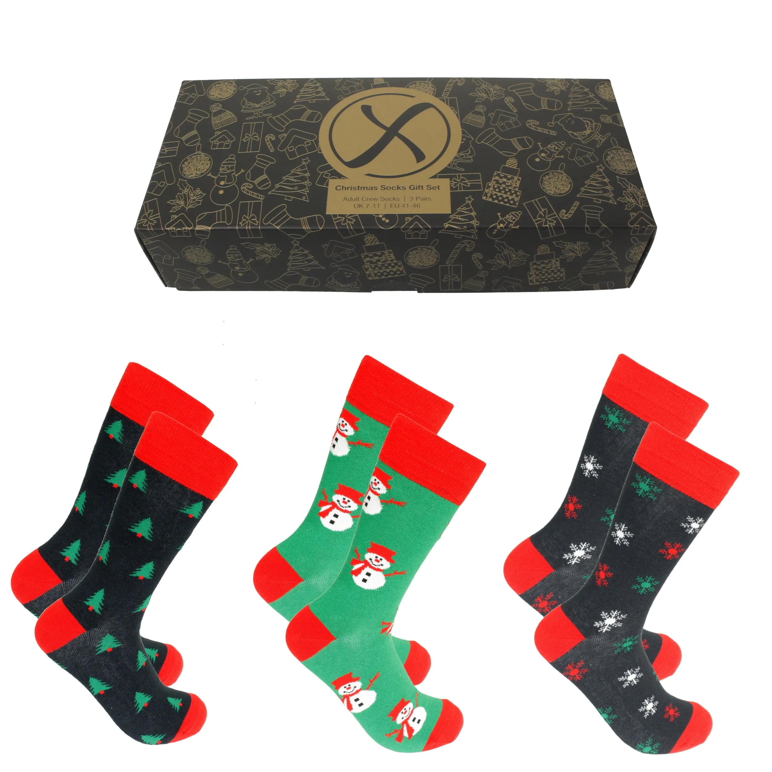 Xact Mens Christmas Xmas Socks Gift Box - UK 7-11 (3-Pack)