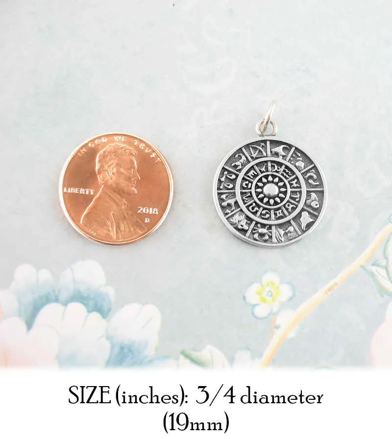 Zodiac Wheel Pendant With Astrological Signs & Symbols